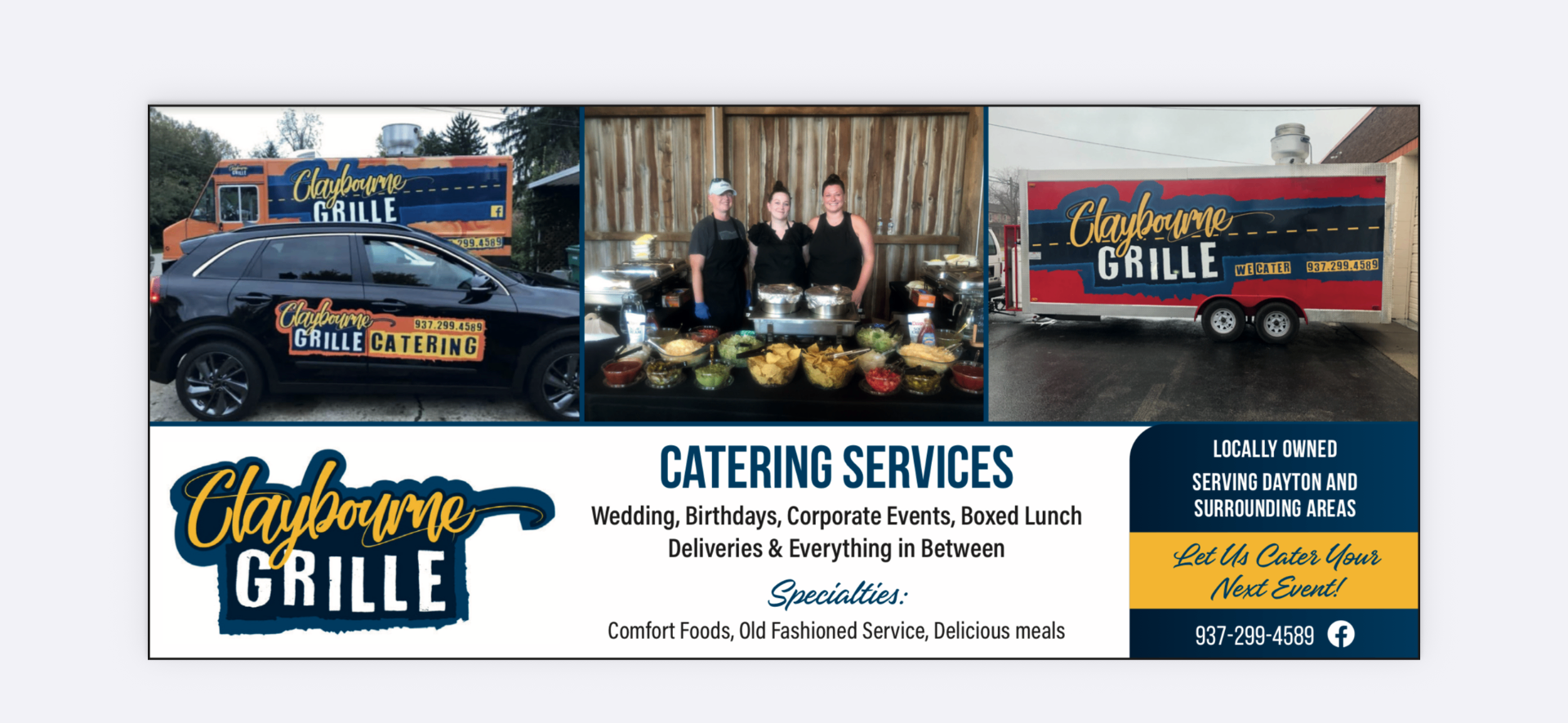 Claybourne Grille catering services — weddings, birthdays, corporate events